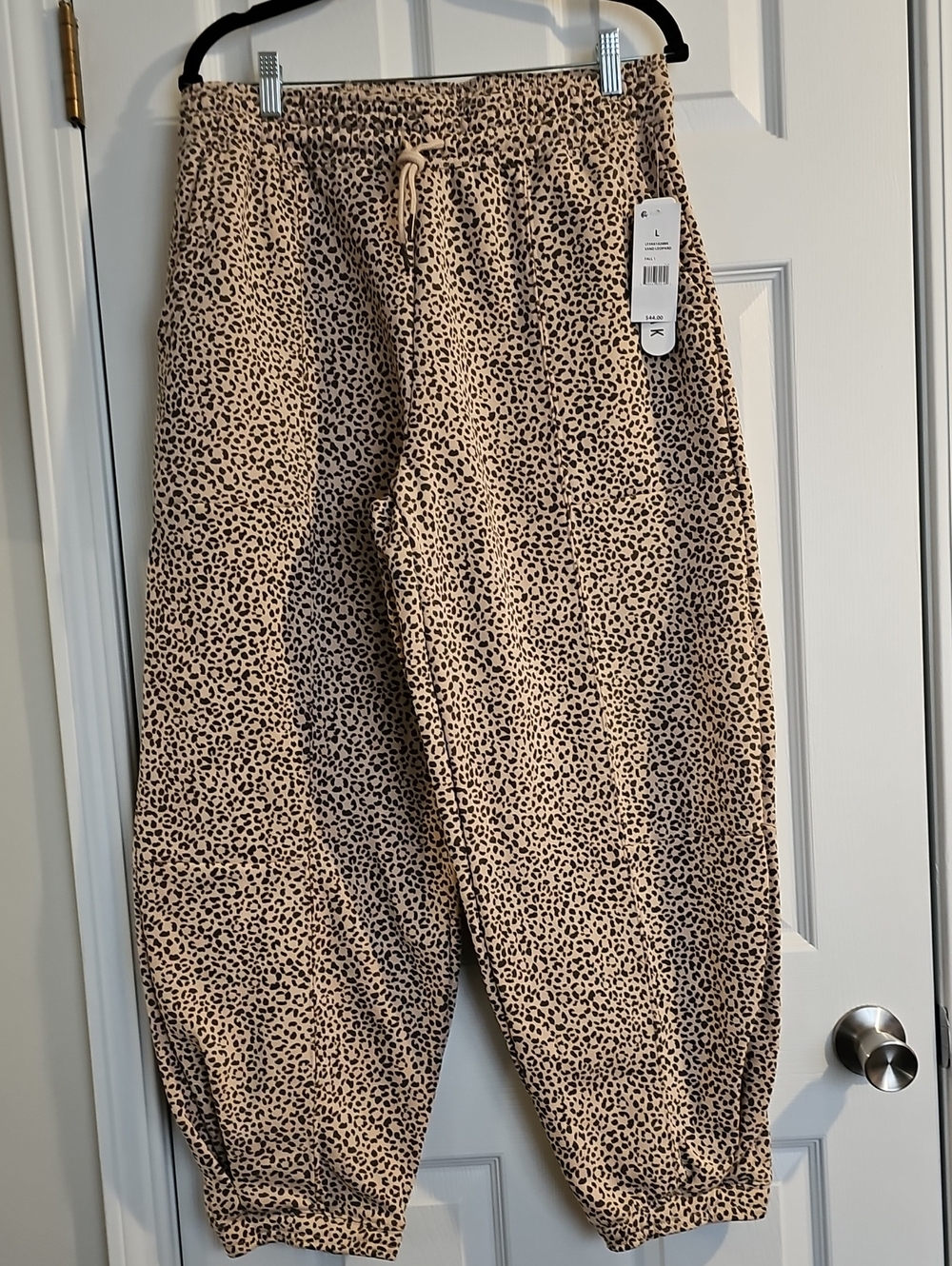 Women's Leopard Print Barrel Jogger Bottoms - Beige/Black